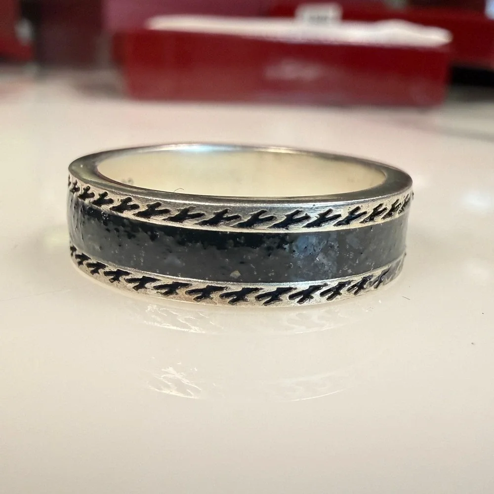 Gucci 745573 Interlocking GG Black Resin Sterling Silver Ring Size 19 US 8 3/4